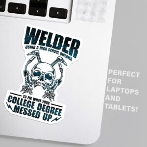 Welder Welding Vinyl Decal Sticker - for Toolboxes, Lockers, Cars, Trucks, Windows, Laptops, Cups and More - 5 Inches at Largest Point (Welder High School Diploma)