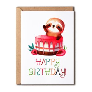 ntvshop sloth happy birthday card - sloth birthday card - birthday card - sloth lover gift - sloth cake card - cute birthday card