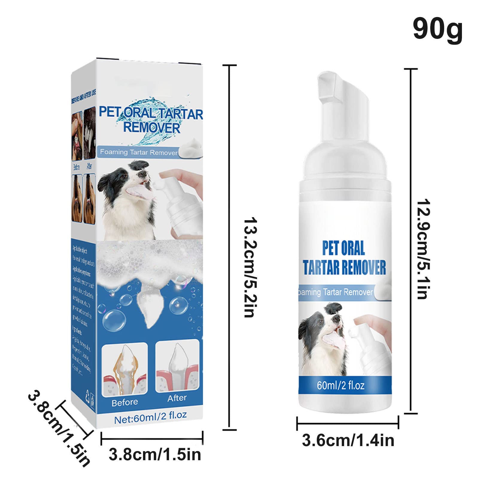 Dog Breath Freshener Foam, Eliminate Breath and Prevent Oral in Dogs and Cats, Teeth Cleaning Foam Spray, Plaques and Tartars Remover, Oral Hygiene for Pets, 2