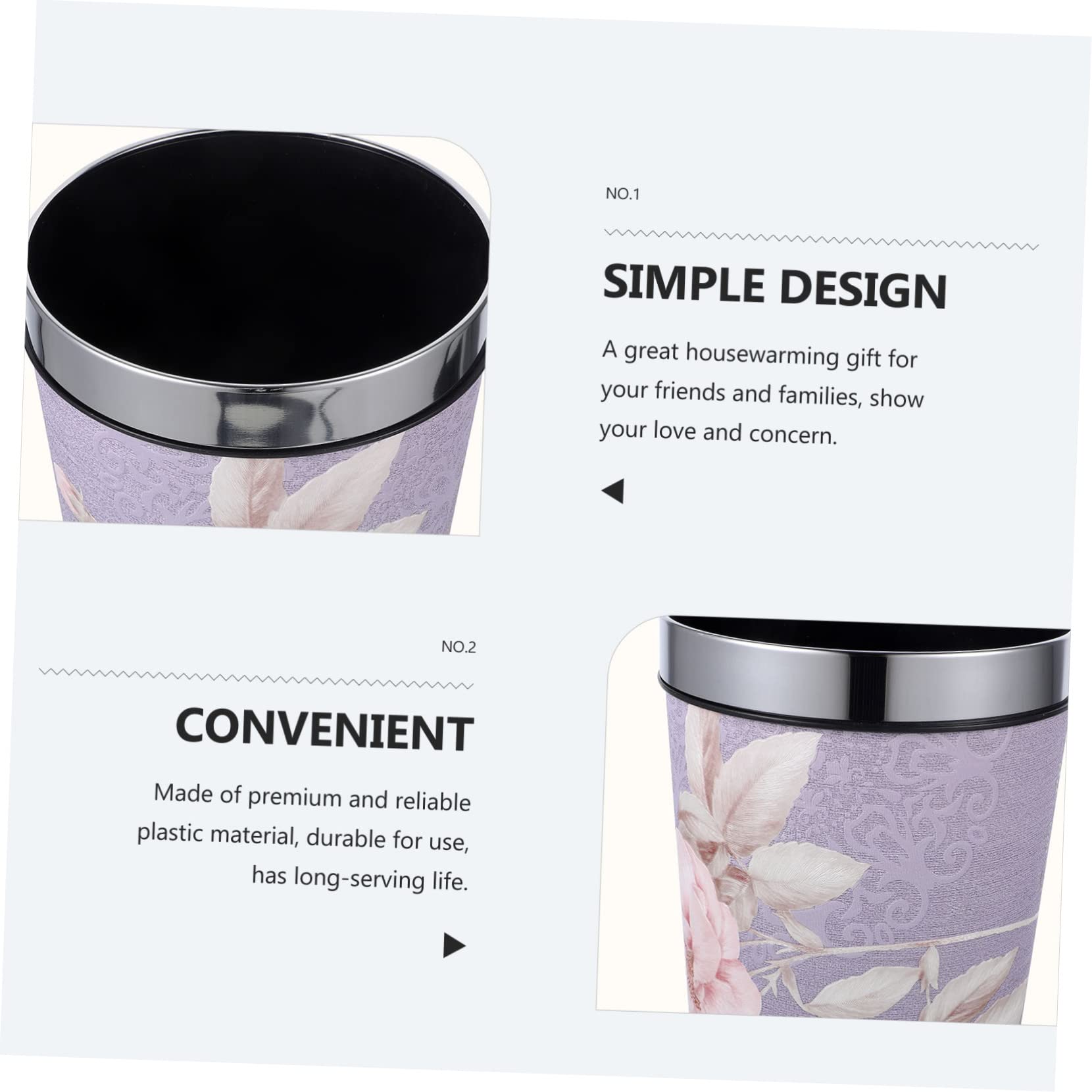 NUOBESTY Garbage Can Living Room Trash Bin Ktv Trash Container Multi-Function Garbage Bucket Trash Can Bedroom Office Household Products Multifunction Stainless Steel Purple