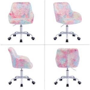 HEAH-YO Swivel Kids Chair with Wheels, Adjustable Kids Desk Chair with Armrest and Back, Cute Faux Fur Kids Study Chairs for Boys and Girls, Light Multi-Colour