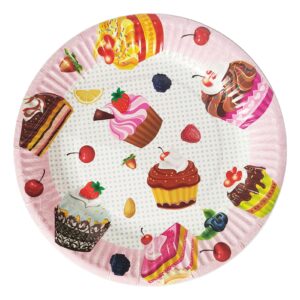 MaitianGuyou 50-Pack 7inch Disposable Party Plates,Party Dinner Plates Round Lunch Dessert Paper Plate for Birthday, Party, Retirement,Appetizer,Wedding Bridal Baby Shower(Strawberry Cake)