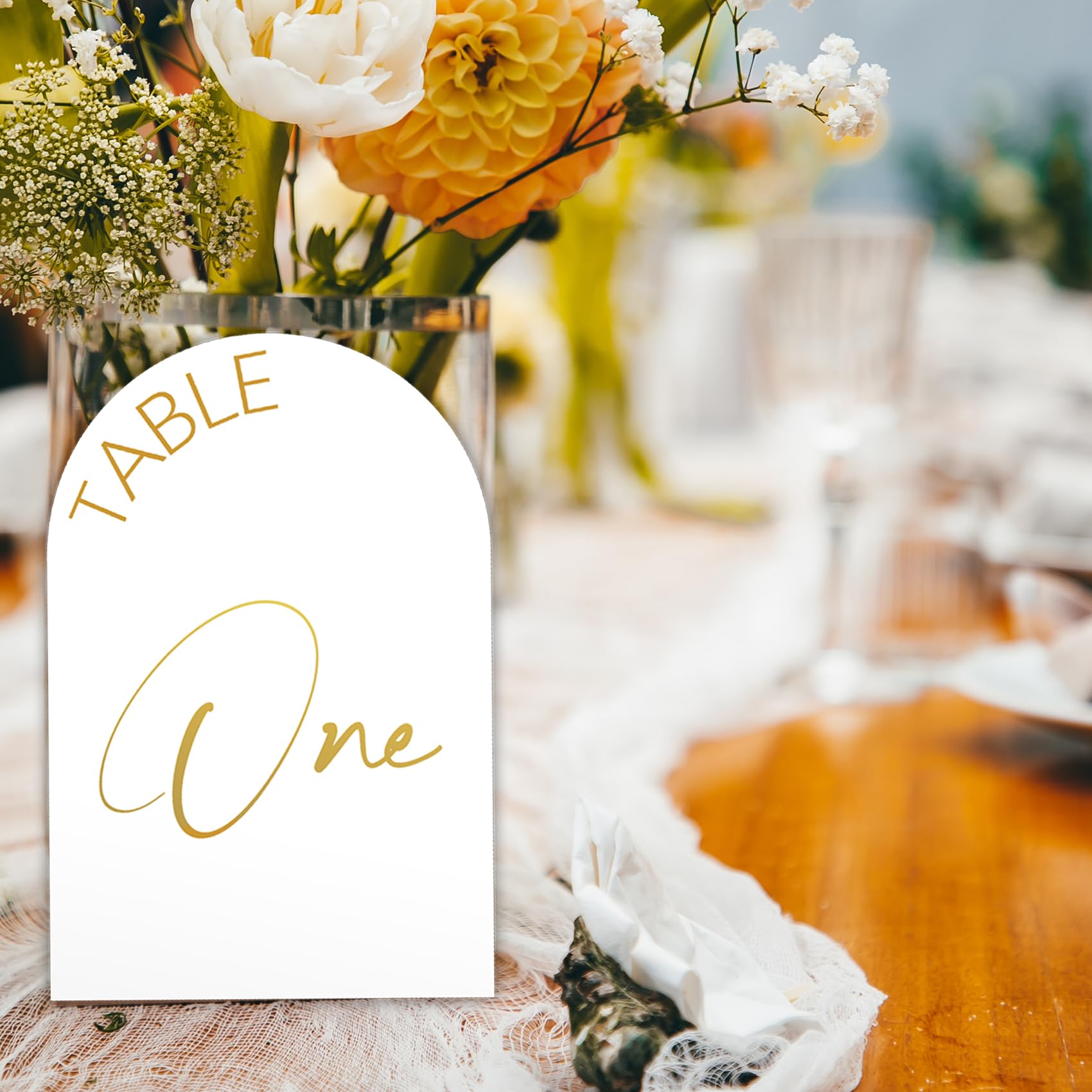 ontigola Modern Arch Table Number Card Stock Signs for Wedding Reception Set of 1-30 + Head Table 4" x 6" Shiny Gold Foil Table Number Card Signs for Restaurant, Event Party