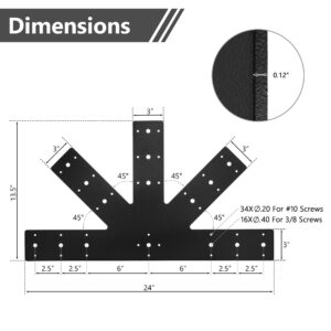 Sihnman 24.0"x13.5" Powder Coated 12 Pitch Gable Plate (1 pc). Heavy Duty 3mm Structure Steel for Decorative Gable Plate, Cedar Gable Bracket, Steel Truss Base Fan for Truss Roof Plate, Pergola Plate.