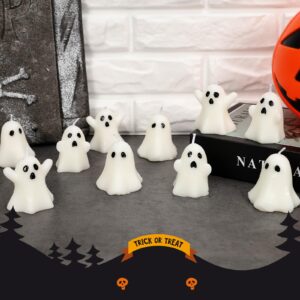 21 PCS Halloween Ghost Candles Spooky Candles White Floating Candles Halloween Decorative Tabletop Candle White Dripless Wax Burning Candles for Halloween Party