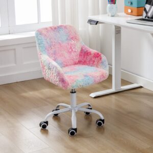 heah-yo swivel kids chair with wheels, adjustable kids desk chair with armrest and back, cute faux fur kids study chairs for boys and girls, light multi-colour