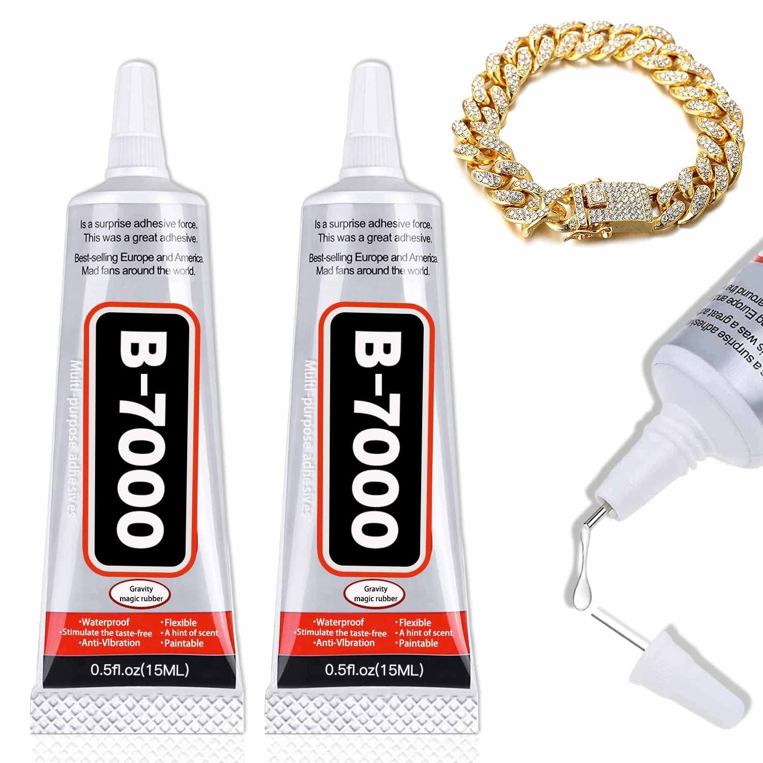 Viomis B7000 Glue 2PCS 15ml/0.5oz, Clear Craft Glue for Jewelry, B7000 Adhesive for Rhinestone Bead, Super Glue with Precision Tips for Cloth Shoe Fabric Cell Phone Screen Repair Metal Stone Nail Art