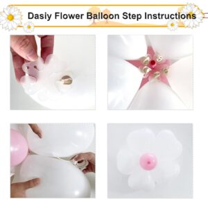 Daisy Balloon Garland Pink Blush Pastel Orange White Balloons with Flower Clips Rose Gold Confetti Balloon Arch Kit for Boho Daisy Baby Shower Party Decorations