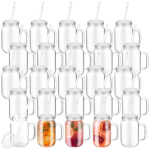 maxdot 20 pcs 18.6 oz plastic mason jars with lids and straws wide regular mouth canning jars bulk clear drink containers with caps juicing bottles for halloween christmas party favor(clear)