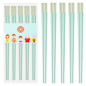 5 pairs chopsticks-reusable chopsticks dishwasher safe, 9.6 inch/24.3cm matte non-slip fiberglass chop sticks, chinese/japanese korean chop stick gift, plum blossom, green