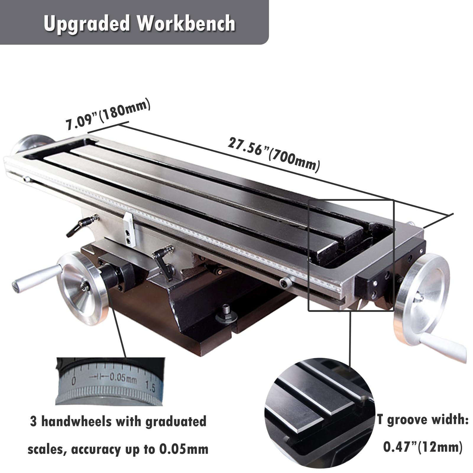 INTSUPERMAI Vertical Milling Drilling Machine7"X27" Mini Mill Drill Machine R8 Spindle Taper Set with Axis X Power Feed and Three - axis Grating Ruler 20-2250rpm Variable Speed 110V