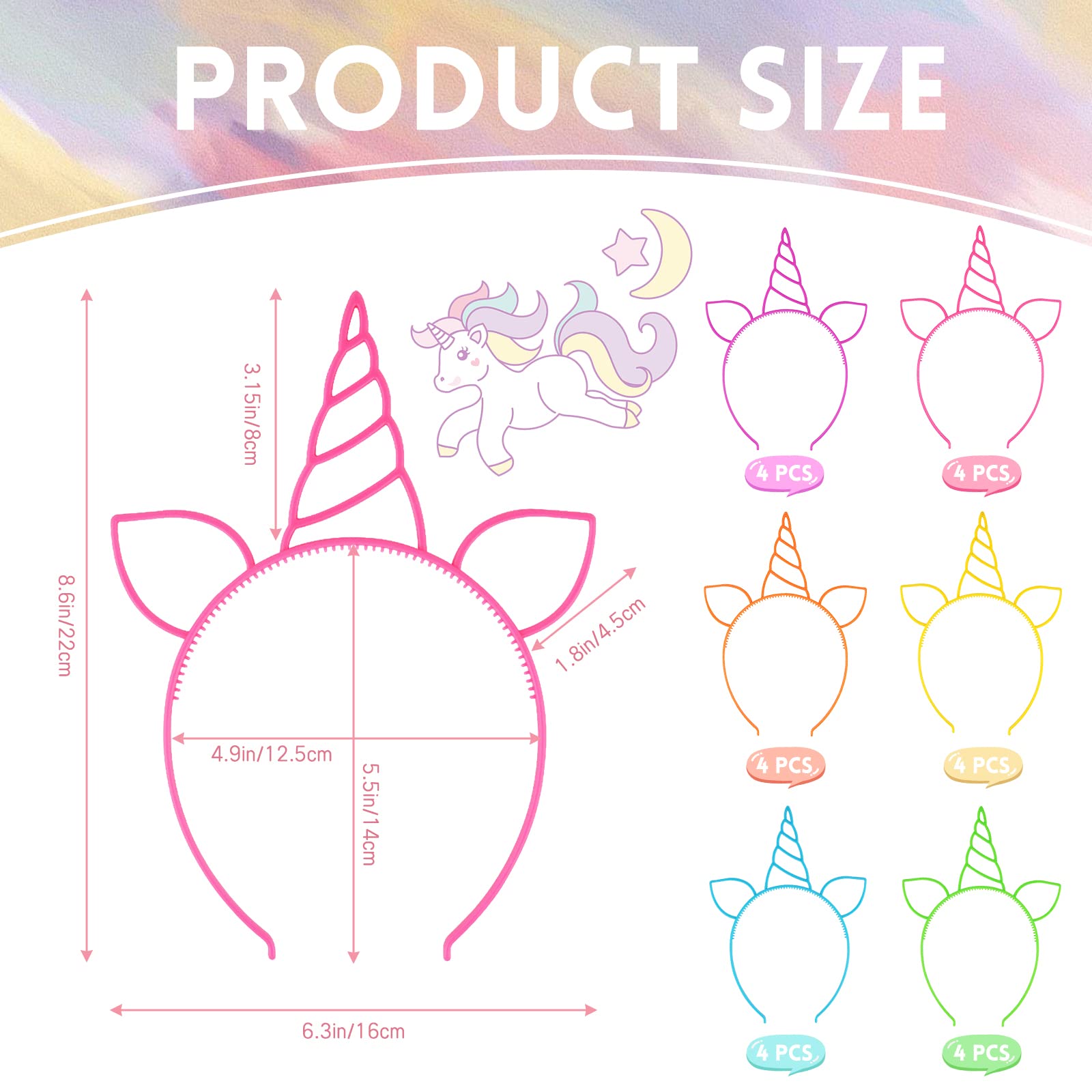 Zddaoole 24 Pcs Unicorn Headbands Unicorn Birthday Party Favors,Plastic Hairbands for Girls,Headware Accessories for Party Supplies Gift,Teens Toddlers Children