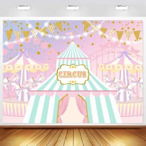 ayayiya pink circus backdrop for girl pastel carnival carousel birthday party decorations big top tent ferris wheel photography background sweet baby shower cake table banner photo booth props 7x5ft