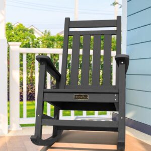 SERWALL Outdoor Rocking Chair Set of 2, HDPE Rocking Chairs for Adult, Black