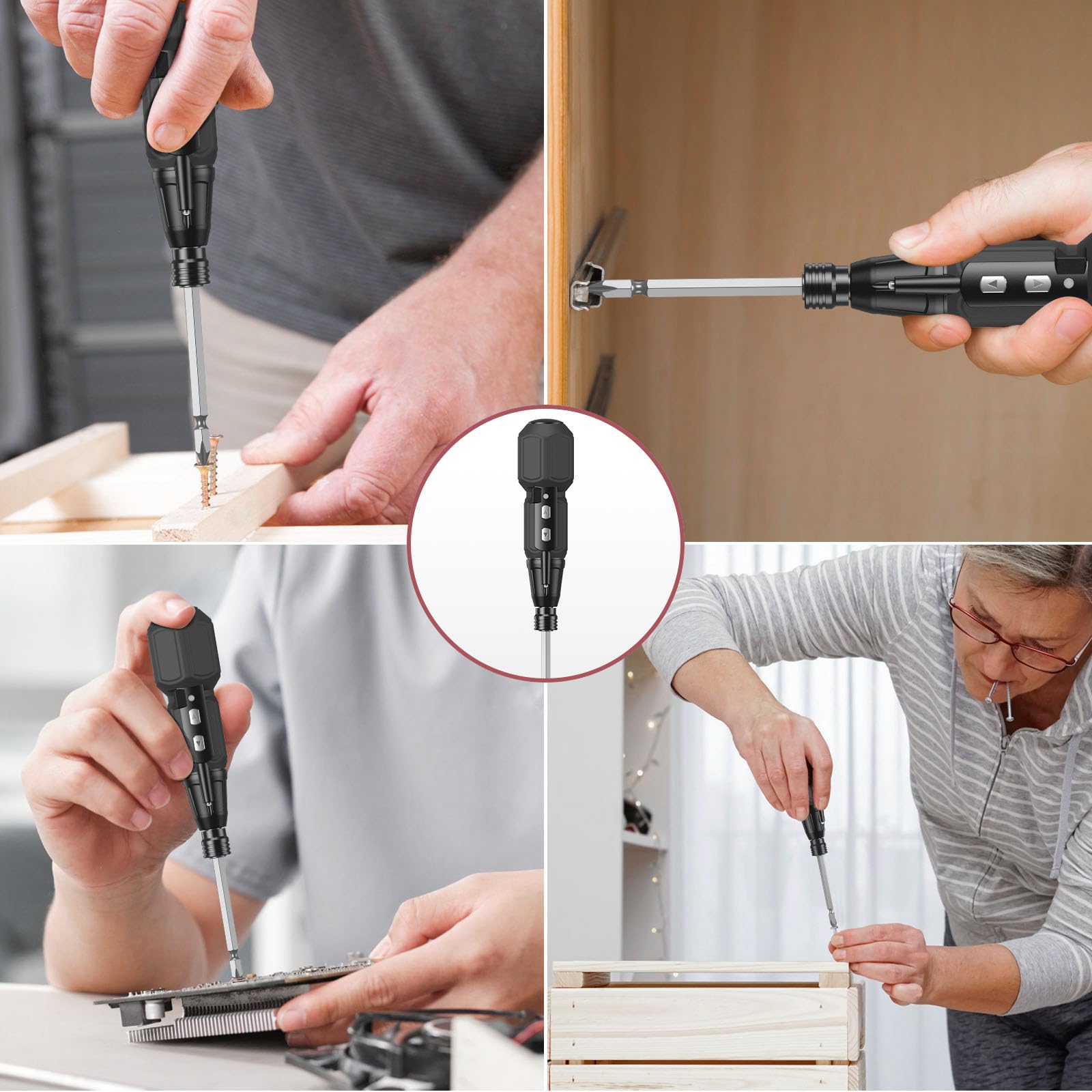 LOFICOPER Cordless Electric Screwdriver, Rechargeable Mini Electric Screwdriver Set, Power Repair Tool Kit with 10 Bits, LED Lights, Charging Cable, for Phones, PC, Glasses, Black