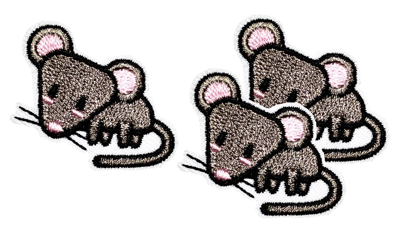 Tiny Truly Lovely Mouse Rat Cartoon Children Kid Embroidered Sew on Patches Stickers Logo Clothes T-Shirt Jackets Hats Jeans Backpacks DIY Embroidery Costume Patch for Men Women Boys Girls (3 PCS)