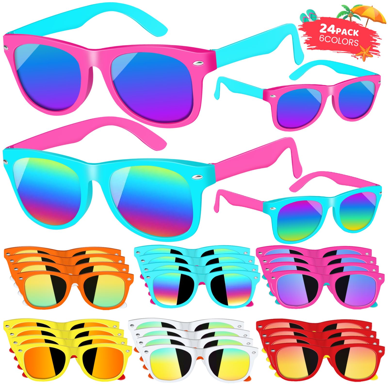 24 Pack Kids Sunglasses Bulk,Kids Sunglasses Party Favor,Neon Sunglasses with UV400 Protection,Boys Girls Age 3-8,Goody Bag Favors,Beach Pool Birthday Graduation Party Supplies,Great Gift for Kids