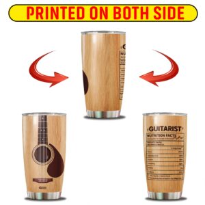 WAZONE Guitarist Nutrition Facts Tumbler With Lid Acoustic Gifts Stainless Steel 20oz Hot Cold Drink Vacuum Insulated Travel Mug Birthday Christmas Gift For Guitar Player Men Women Musician