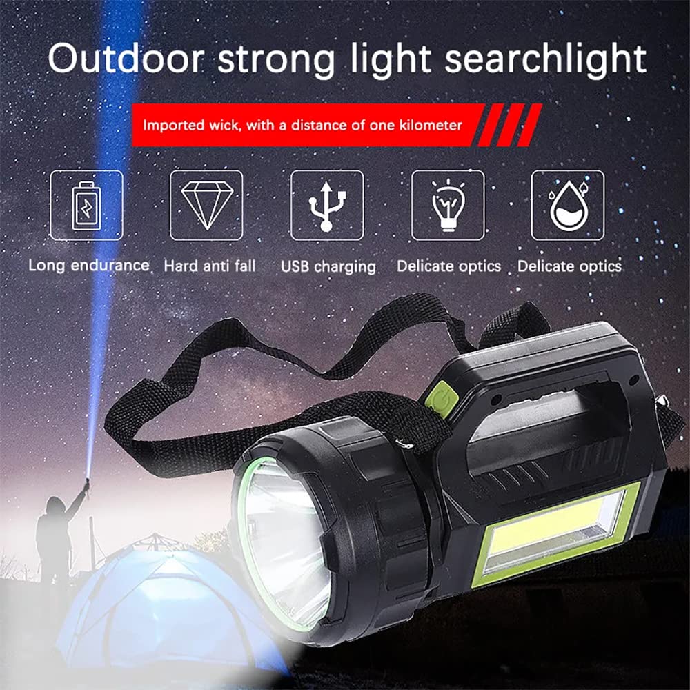 Spotlight Flashlight Rechargeable,Outdoor Solar Camping Light with Cob Side Light, Waterproof Handheld Searchlight, for Home Power Failure Outdoor Camping Hiking Emergencies