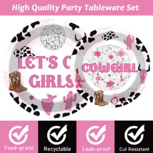 96pcs Lets Go Girls Bachelorette Party Tableware Set Western Cowgirl Party Supplies Plates Napkins Fork Printing Bachelorette Bridal Shower Party Supplies For Bachelorette Party Serves 24 Guests