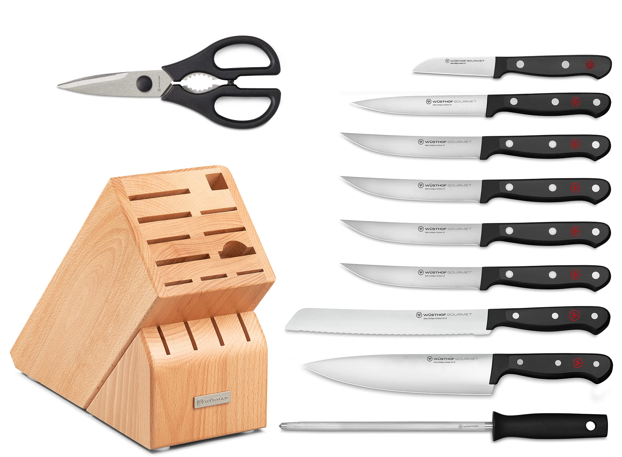 Wüsthof Gourmet 11-Piece Knife Block Set, Beech Wood