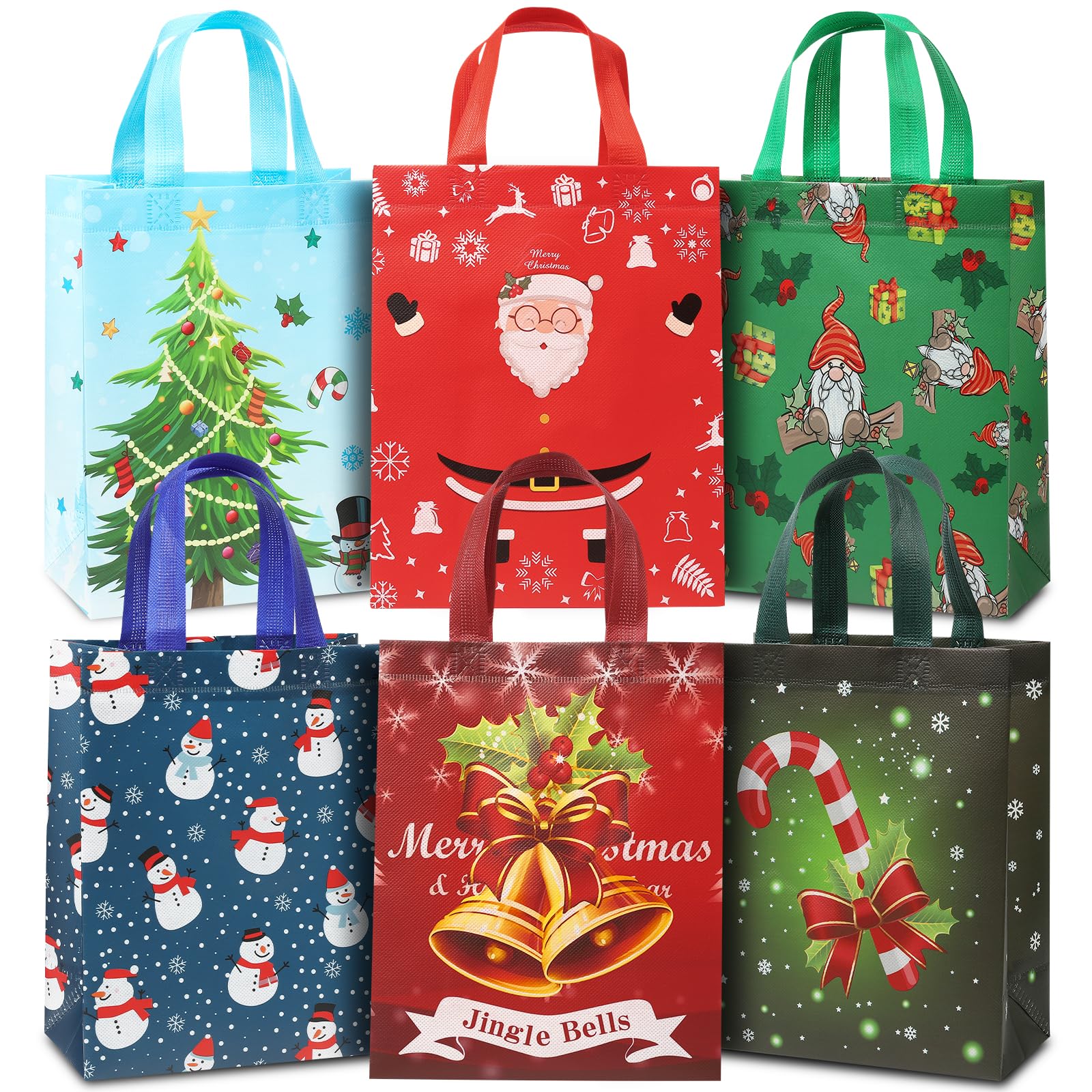 YANGTE 24 Pack Small Christmas Gift Bags, Bulk Holiday Gift Bags Medium Size Perfect as Christmas Bags, Goody Bags, Reusable Tote Bags for Kids Xmas Classrooms and Party Favors,10.2"*3.9"*8.2