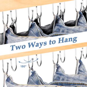 Jean Hangers for Closet, 14 Wood Jeans Hooks Space Saving, 180° Rotating Jean Hangers Holder for Jeans/Skirts/Shorts/Belts/Ties, Closet Organizers and Storage, Pants Hooks for Jeans, 2 Pack, Natrual