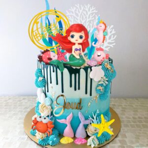 17 PCS Mermaid Cake Toppers Ocean Animals Under the Sea Cake Decorations with Ariel Model for Mermaid Under the Sea Theme Baby Shower Birthday Party Supplies (style 1)