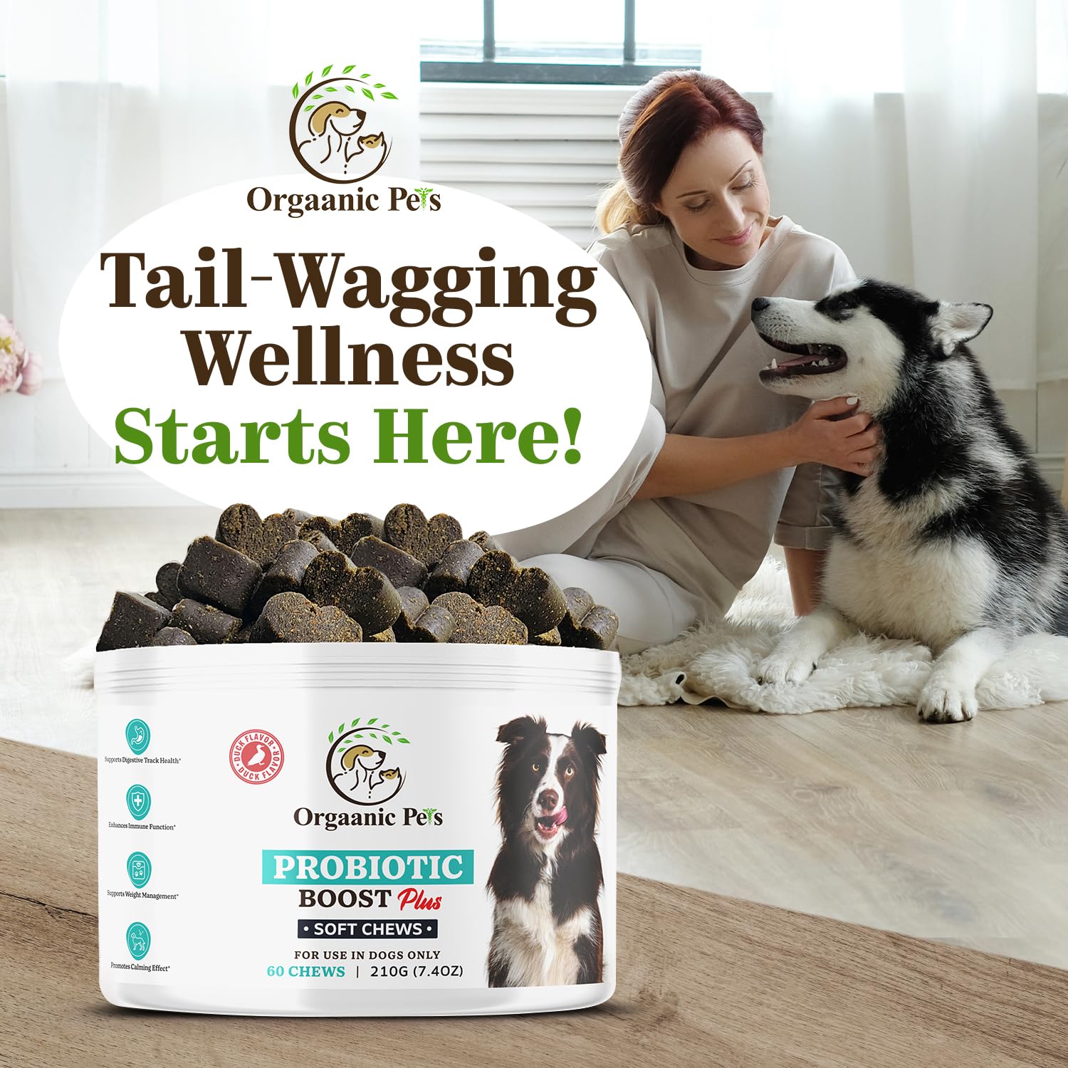 Ultimate Dog PROBIOTIC Chews - Boosts Gut Health and Eases Allergies with PROBIOTICS, POSTBIOTICS, PREBIOTICS (FOS) Inulin - Colostrum - Glutamine - Mushrooms -Pumpkin-QUERCETIN and a SUPERFOOD Blend