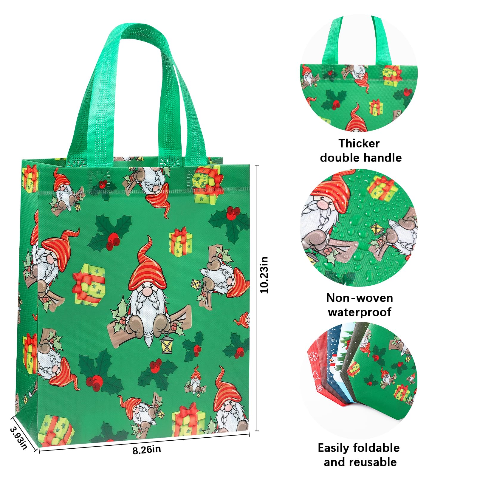 YANGTE 24 Pack Small Christmas Gift Bags, Bulk Holiday Gift Bags Medium Size Perfect as Christmas Bags, Goody Bags, Reusable Tote Bags for Kids Xmas Classrooms and Party Favors,10.2"*3.9"*8.2