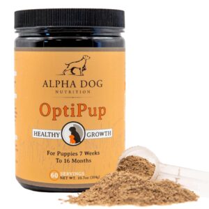 alpha dog nutrition optipup all-in-1 puppy multivitamin contains 31 superfoods including probiotics and prebiotics for digestive support, skin & immune health, and optimum growth (60 servings)