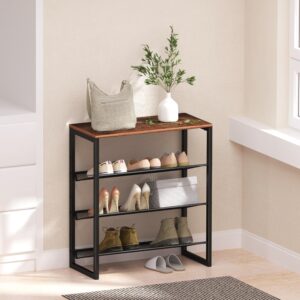 CHEMPFR Industrial Shoe Rack - Sturdy Steel Entryway Shoe Organizer with Spacious Top - Strong Mesh Shoe Storage Shelves - Adjustable Shoe Stand for Closet Organization (4-Tier)