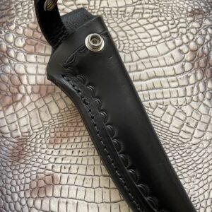 Custom Leather Right Hand Knife Sheath Fits Buck 105 or Schrade Golden Spike Knife, Fixed Blade Knife Holder, Black