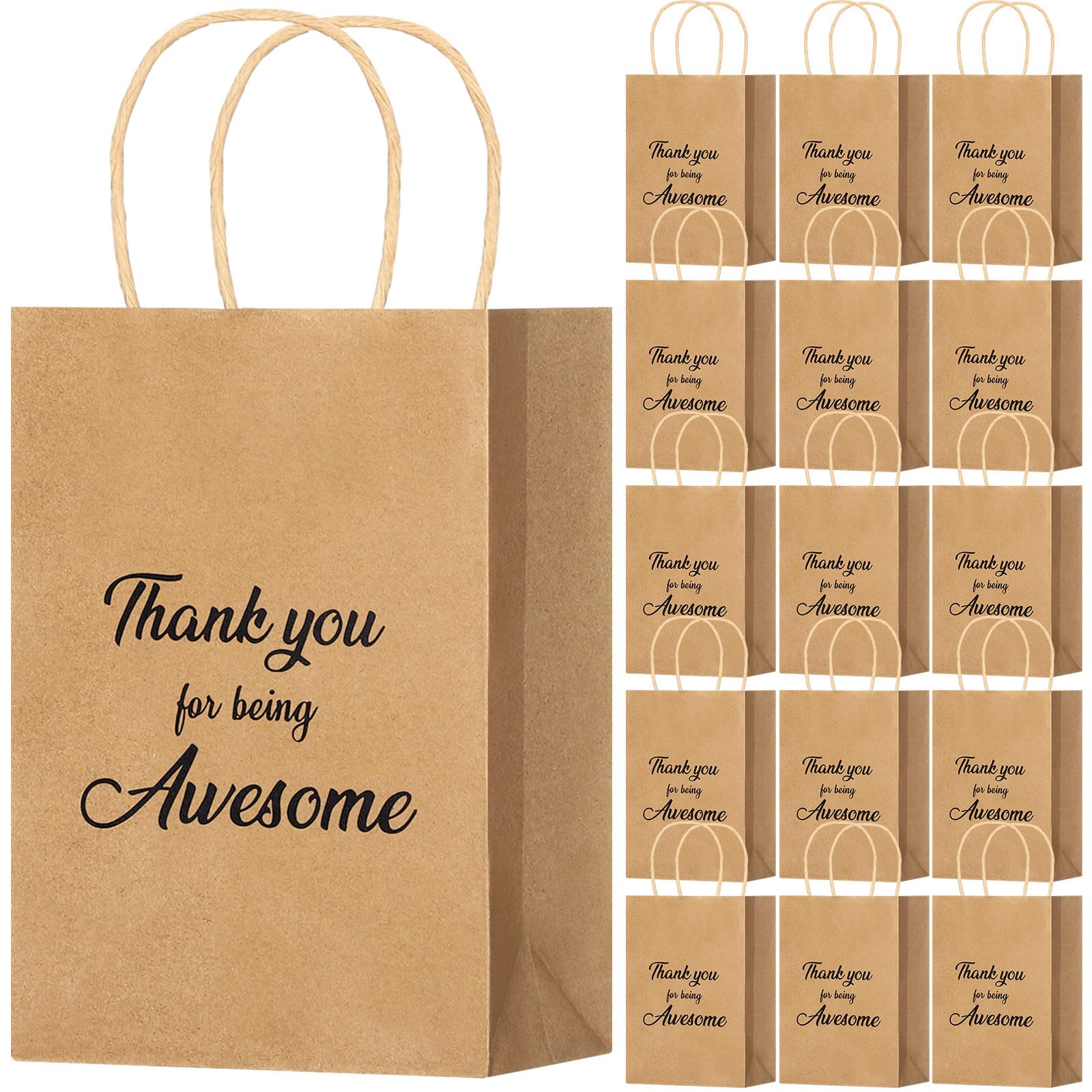 Qilery 18 Pcs Kraft Gift Bags Paper Bags with Handles for Employee Coworker Colleague Volunteer Teacher Nurse, Thank You for Being Awesome Gift Bags, 5.9 x 3.1 x 8.3 Inches