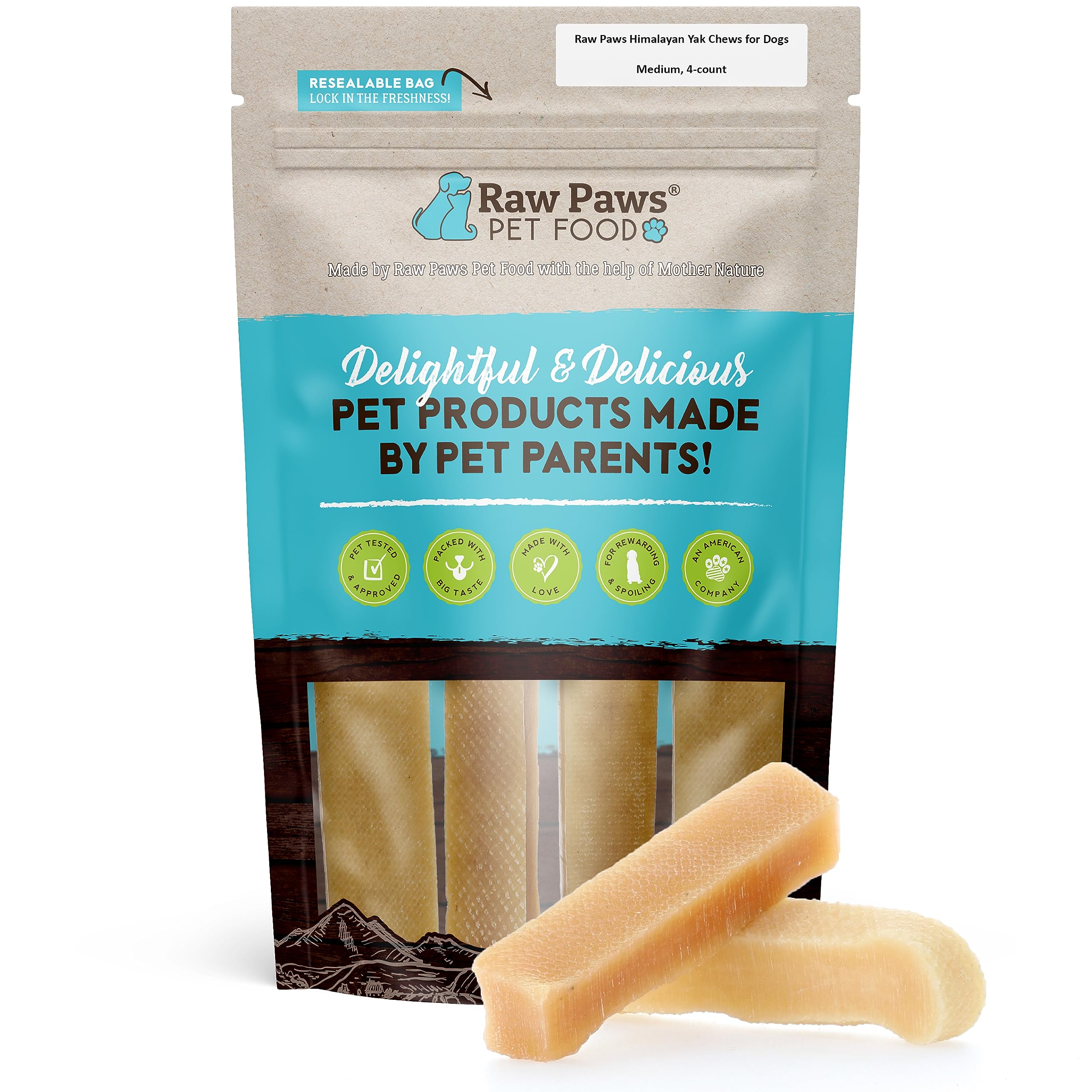 Raw Paws Himalayan Yak Chews for Dogs, Medium Chews (4 Count) - Himalayan Cheese for Medium Dogs - Yak Bones for Dogs - Yak Milk Bones for Dogs - Dog Cheese Chews Himalayan - Yak Chews for Medium Dogs