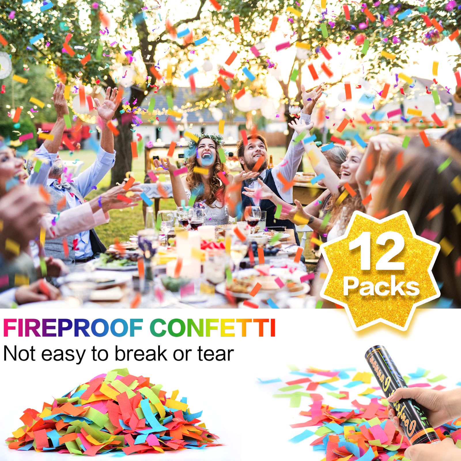 FIEKEICC Confetti Cannon Multicolor 12 Pack Biodegradable Confetti Popper Party Confetti Shooters12 Inch Confetti Popper Cannons Confetti Poppers for Wedding,Birthday,Graduation, New Years Celebration