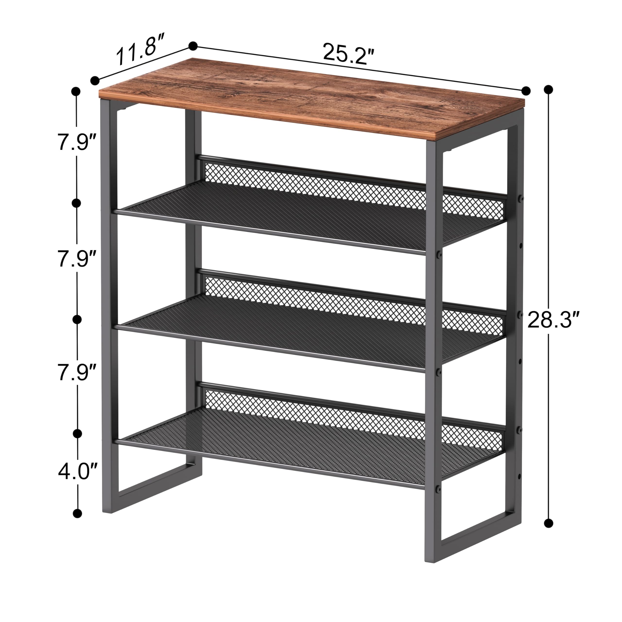 CHEMPFR Industrial Shoe Rack - Sturdy Steel Entryway Shoe Organizer with Spacious Top - Strong Mesh Shoe Storage Shelves - Adjustable Shoe Stand for Closet Organization (4-Tier)