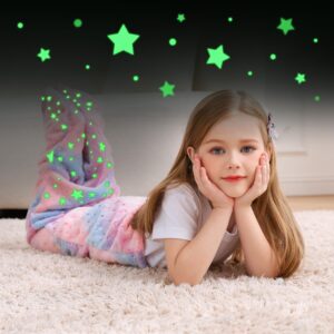 Softan Kids Mermaid Tail Blanket,Glow in The Dark Blanket for Girls, Soft Flannel Fleece Toddler Mermaid Blanket with Glitering Stars and Rainbow Ombre Fish Scale Design - 17" x 39"