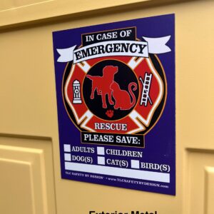 TLC Safety By Design Fire Rescue 4.25" x 5.5" Magnet Safety Alert Emergency Children Adults Pet Dog Cat for Steel Magnetic Exterior Apartment Doors