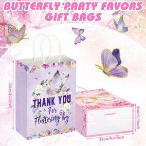 Outus 24 Pcs Butterfly Party Favors Bags Purple Blue Butterfly Gift Goodie Bags Butterfly Paper Bags Pink Butterfly Thank You Candy Treat Bags with Handles for Butterfly Birthday Party Decor Supplies