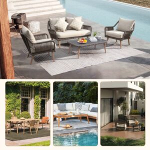 Domi Patio Furniture Set, 4 Pieces Rope Wicker Patio Set with Aluminum Frame, Outdoor sectional Sofa with Coffee Table, Outdoor Sofa, Loveseat, Ideal Outdoor Furniture for Gazebo, Pergola, Patio