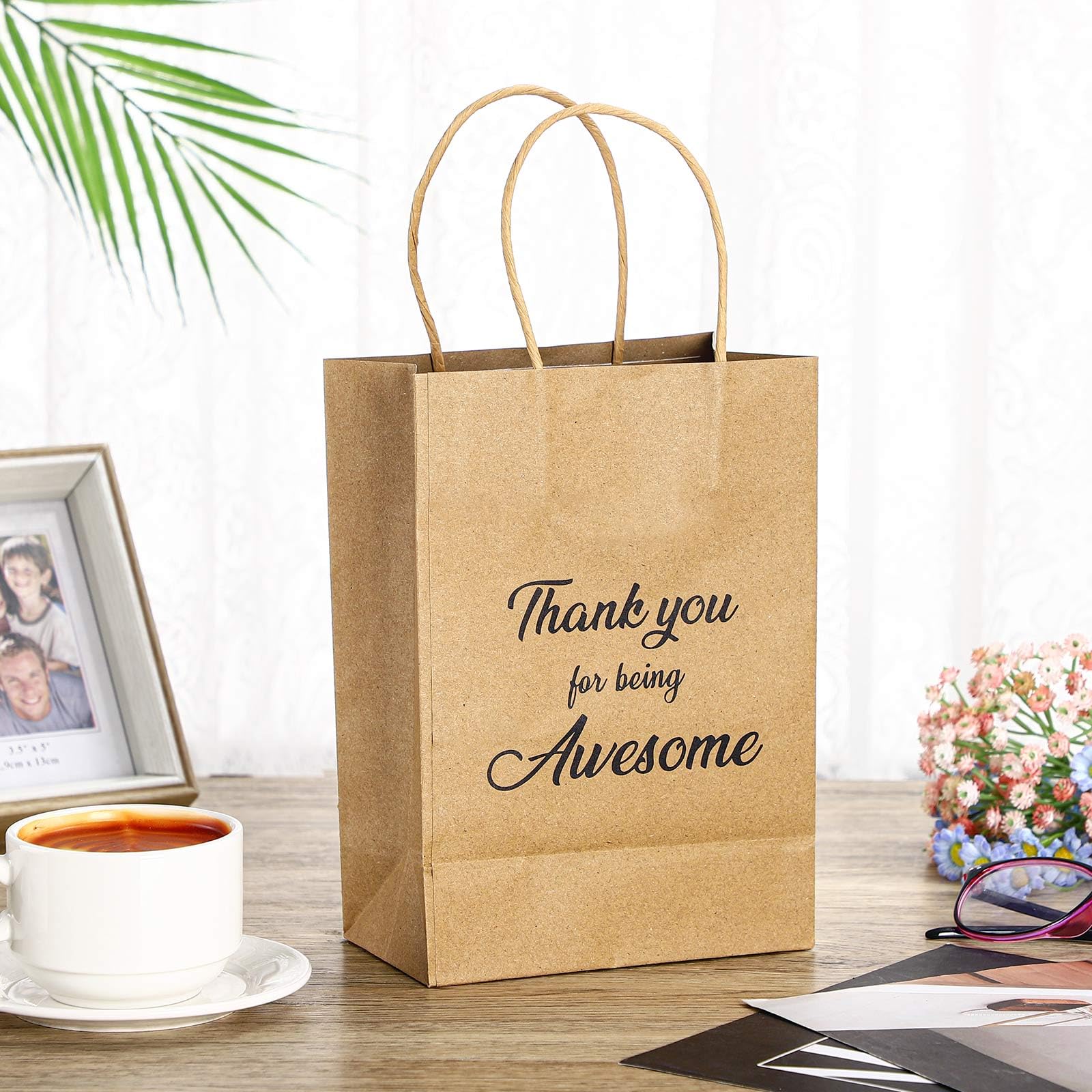 Qilery 18 Pcs Kraft Gift Bags Paper Bags with Handles for Employee Coworker Colleague Volunteer Teacher Nurse, Thank You for Being Awesome Gift Bags, 5.9 x 3.1 x 8.3 Inches