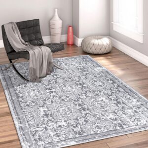 Vaukki Living Room Rug, Vintage Shaggy Soft Laundry Rug, Non Slip Kitchen Area Mat, Washable Farmhouse Bedroom Area Carpet for Bathroom, Kitchen and Kidsroom (3'x5', Grey)