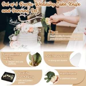 Lallisa 6 Pcs Wedding Cake Knife and Server Set Stainless Steel Cake Knife, Pie Server, 2 Pcs Forks and 2 Pcs Champagne Glasses with Eucalyptus Leaves and Roses Wedding Decorations for Bride Gifts