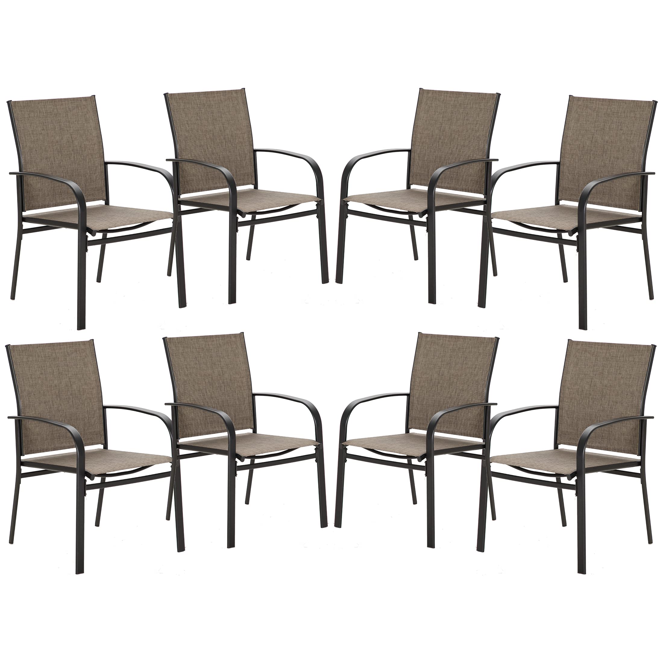 SUNSHINE VALLEY 8 Piece Patio Chairs, Outdoor Dining Chairs for 8,Garden Backyard Lawn Yard Furniture, Brown Stable Patio Dining Chairs Steel Frame with Textilene Fabric Chairs.