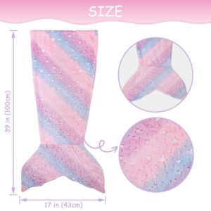 Softan Kids Mermaid Tail Blanket,Glow in The Dark Blanket for Girls, Soft Flannel Fleece Toddler Mermaid Blanket with Glitering Stars and Rainbow Ombre Fish Scale Design - 17" x 39"