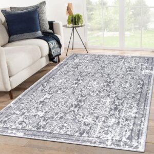 Vaukki Living Room Rug, Vintage Shaggy Soft Laundry Rug, Non Slip Kitchen Area Mat, Washable Farmhouse Bedroom Area Carpet for Bathroom, Kitchen and Kidsroom (3'x5', Grey)