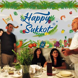 Newwiee Happy Sukkot Party Banner 71 x 43 Inch Sukkot Backdrop Banner Sukkah Decoration Etrog Lulav Jewish Tapestry Decorations Photography Background Wall Decoration for Photo Booth Wedding Birthday