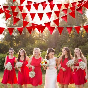 Red Party Decorations Triangle Pennant Banner Flag Dark Red Metallic Fabric Bunting Garland for Graduation Wedding Bridal Shower Birthday Anniversary Holiday Valentines Retirement Party Supplies