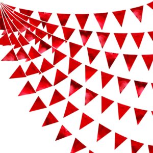 red party decorations triangle pennant banner flag dark red metallic fabric bunting garland for graduation wedding bridal shower birthday anniversary holiday valentines retirement party supplies